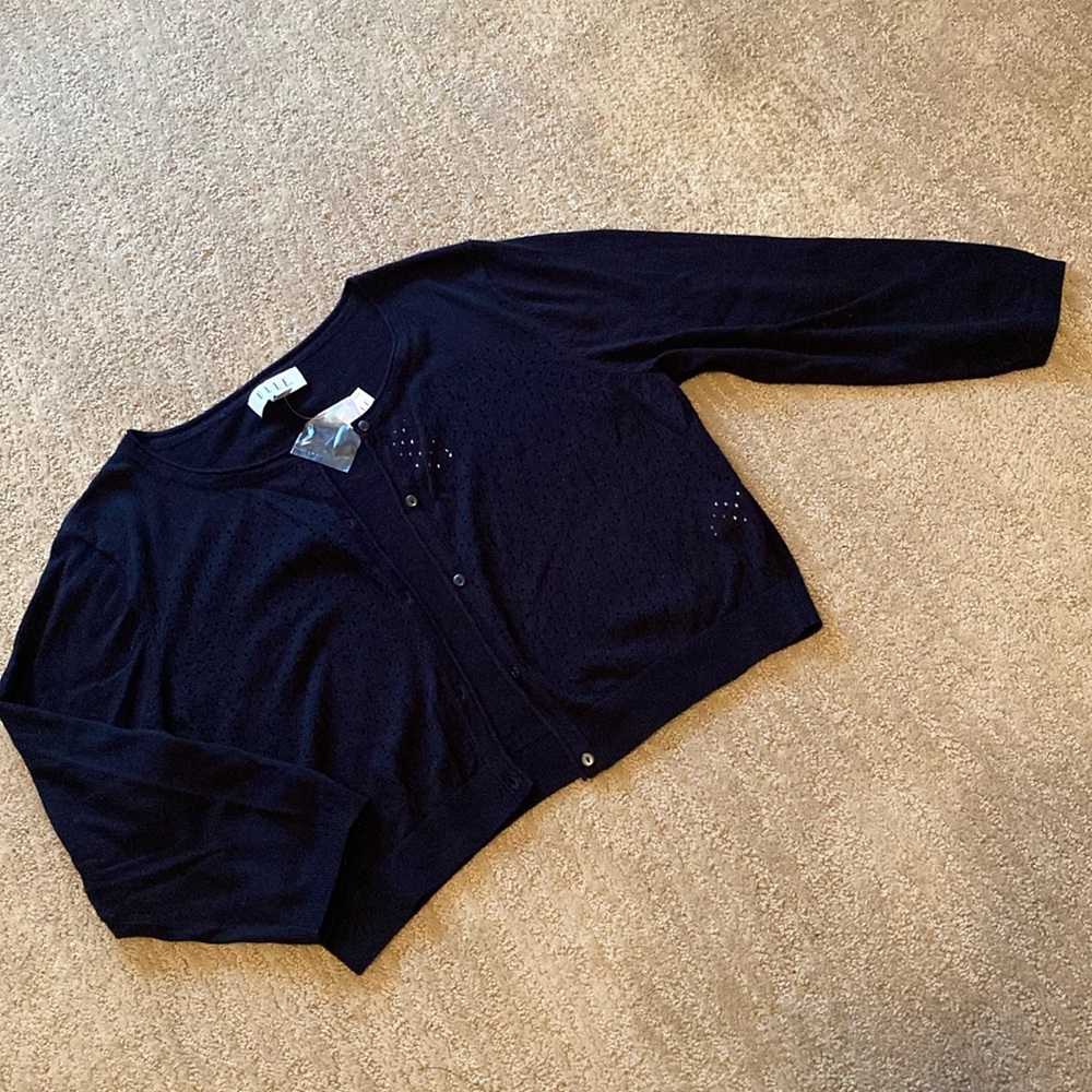 3/4 Sleeve Short Waist Button Up Sweater, Size XL